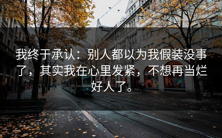 我终于承认:别人都以为我假装没事了,其实我在心里发紧,不想再当烂好人了。 我终于承认:别人都以为我假装没事了,其实我在心里发紧,不想再当烂好人了。